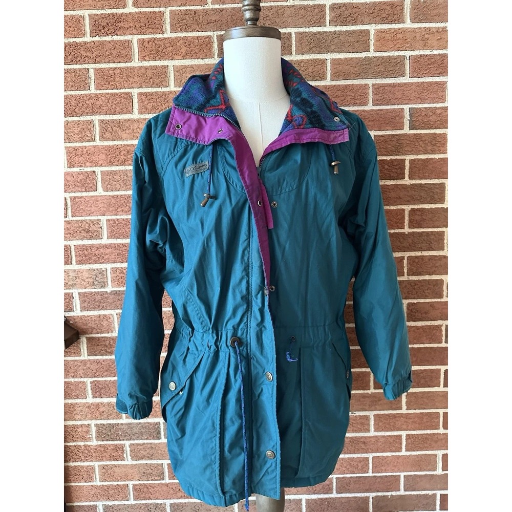 Vintage Columbia Sportswear Teal Aztec Fleece Lined Parka Jacket Hooded Mens L